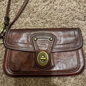 Coach Dark Brown Leather Wristlet